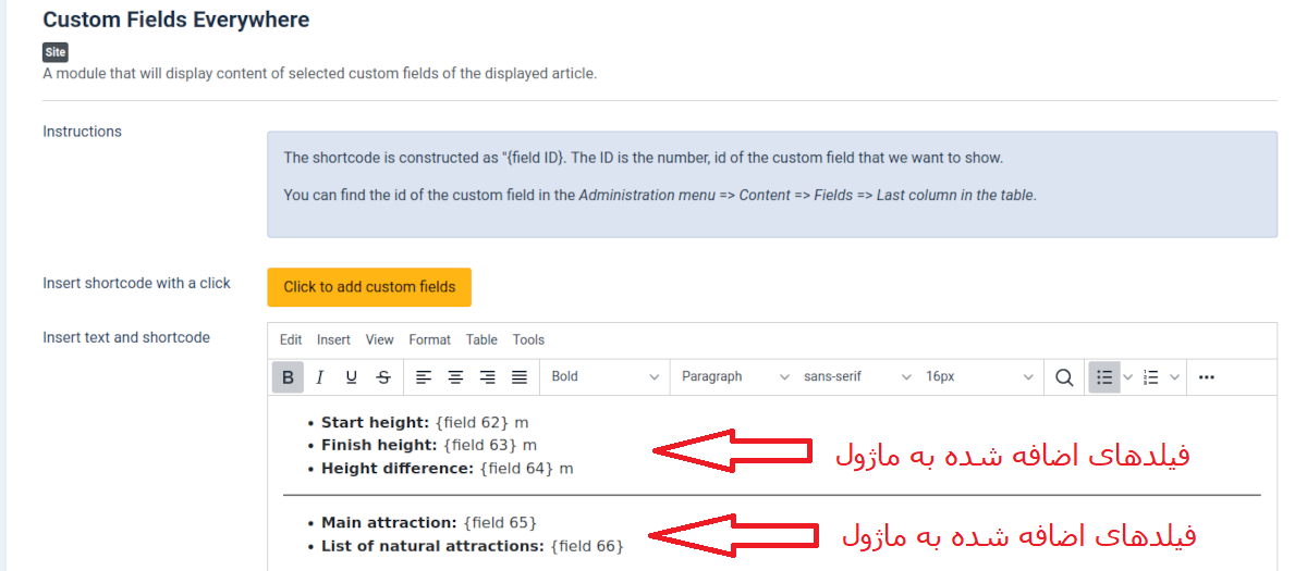 مدیریت ماژول فیلدهای سفارشی